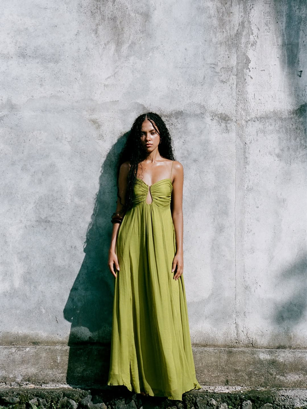 Vestido de Festa Longo Verde Oliva Madre