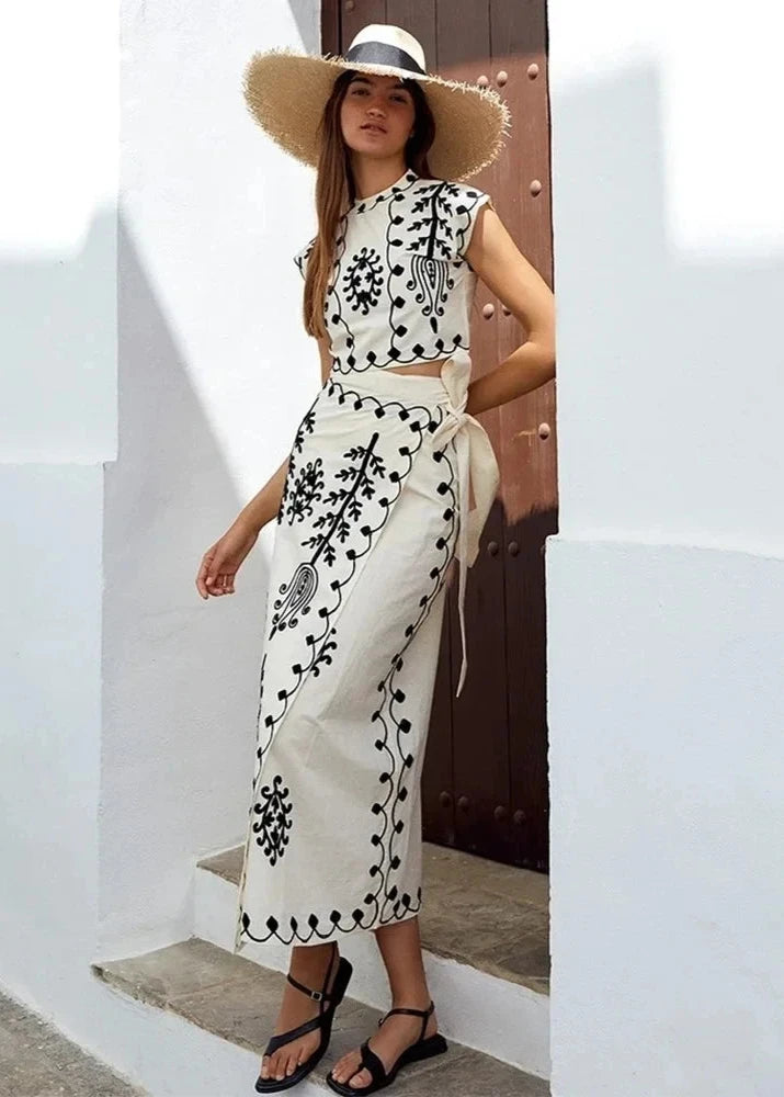 Conjunto Feminino Blusa e Saia Transpassada Aline