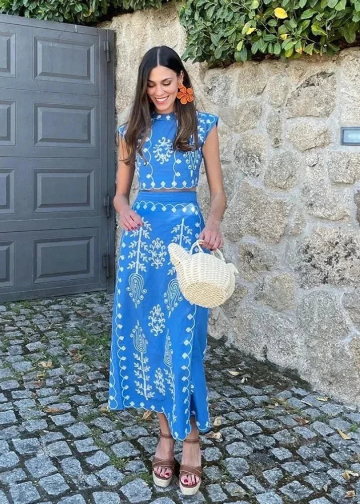 Conjunto Feminino Blusa e Saia Transpassada Aline