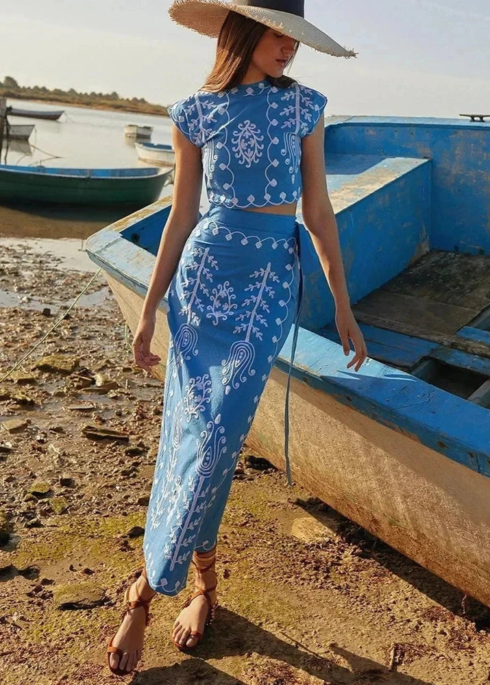 Conjunto Feminino Blusa e Saia Transpassada Aline