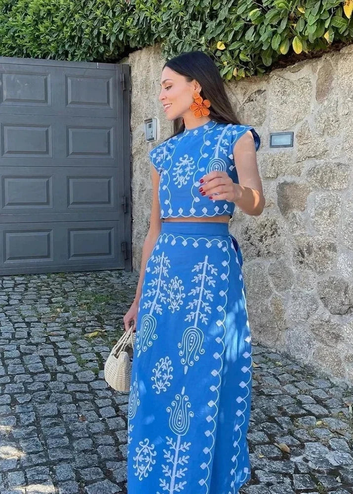 Conjunto Feminino Blusa e Saia Transpassada Aline