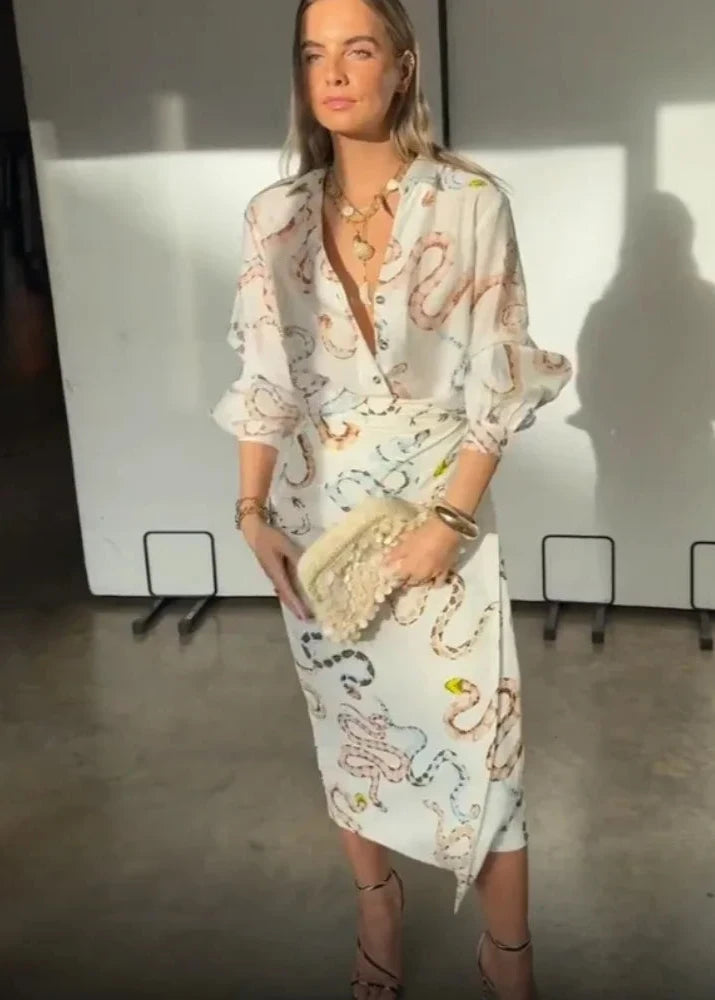 Conjunto Feminino Camisa e Saia Transpassada Julia