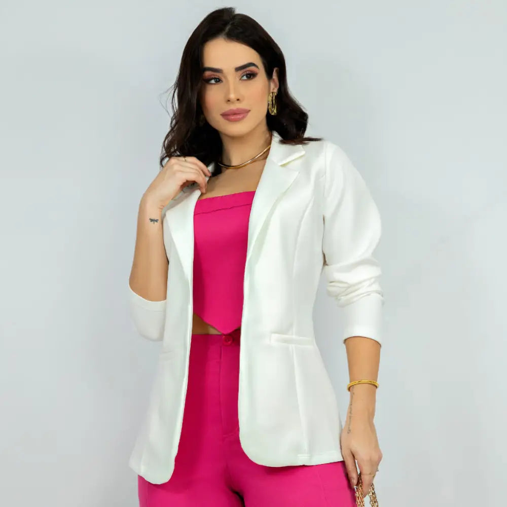 Blazer Alongado Feminino Off-white / P Blazer Alfaiataria Feminino