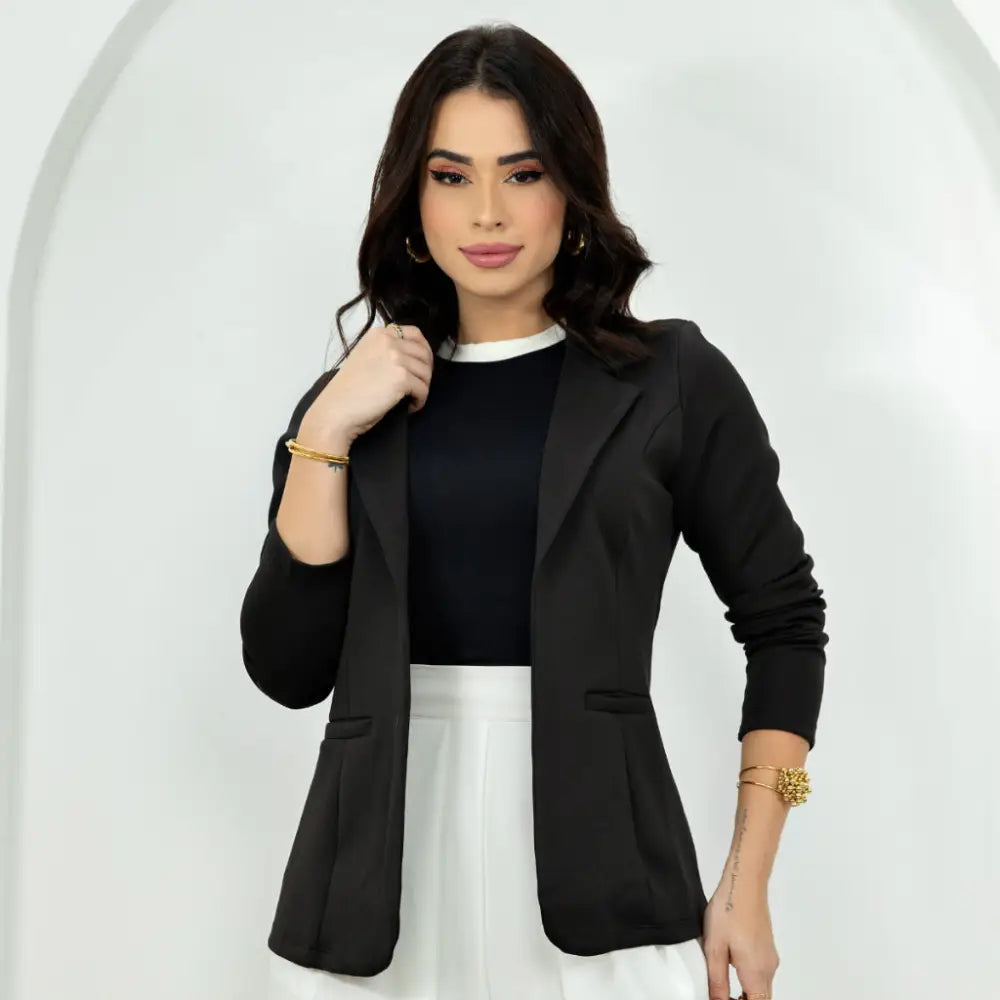 Blazer Alongado Feminino Preto / P Blazer Alfaiataria Feminino