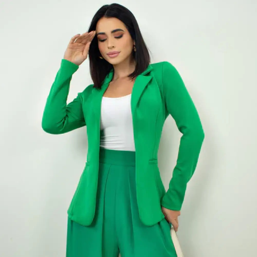 Blazer Alongado Feminino Verde Bandeira / P Blazer Alfaiataria Feminino