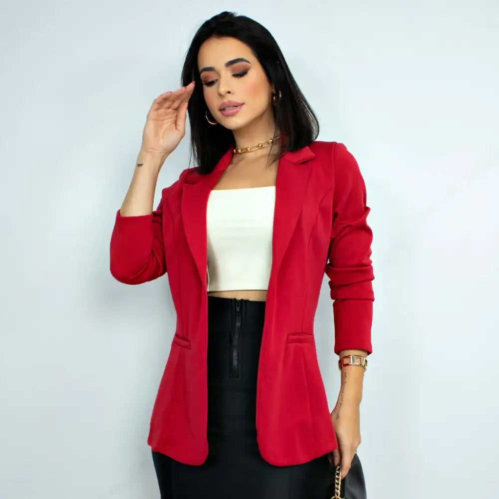 Blazer Alongado Feminino Vermelho / P Blazer Alfaiataria Feminino