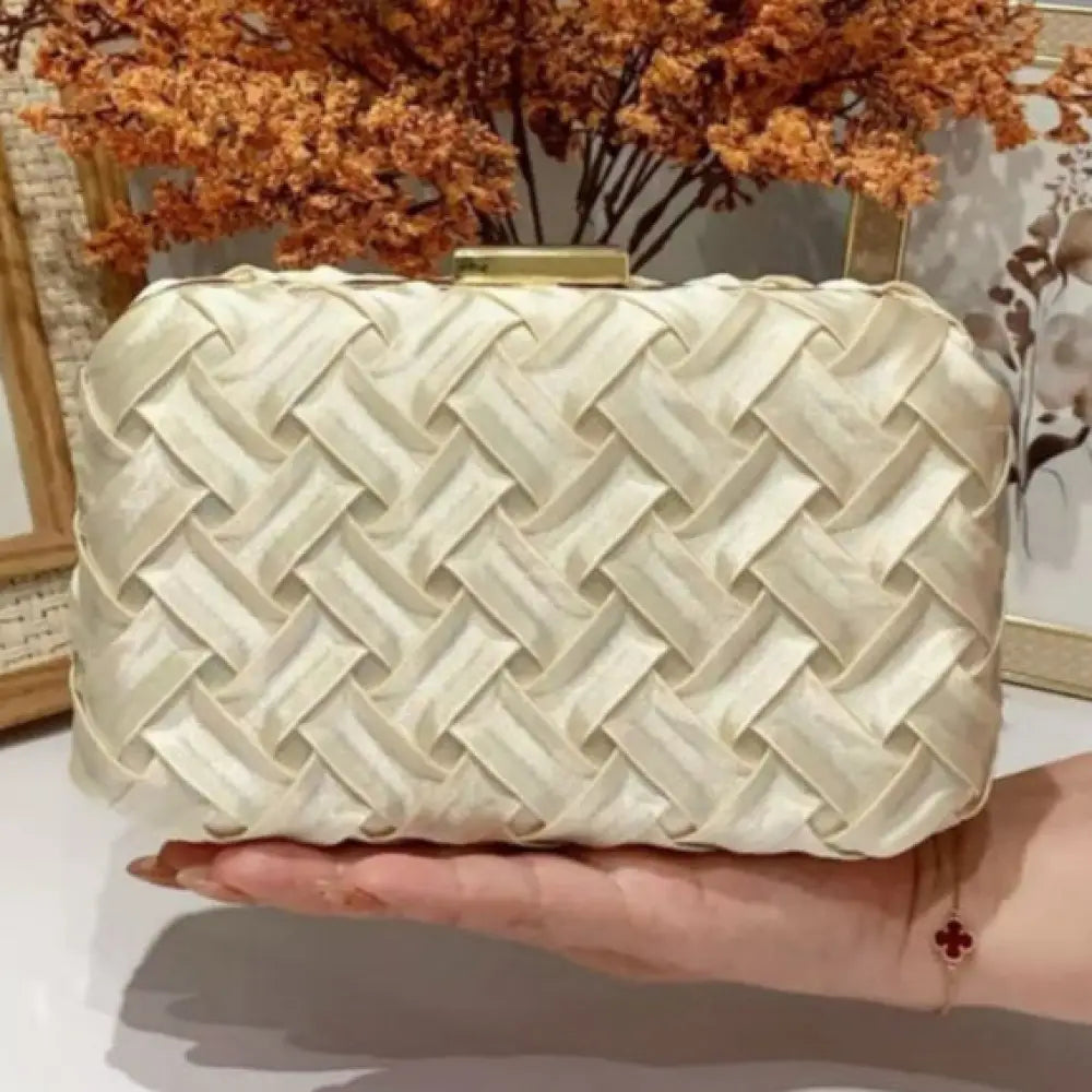 Bolsa Clutch Festa Cetim Trançado Champanhe Bolsa Clutch Festa Cetim Trançado