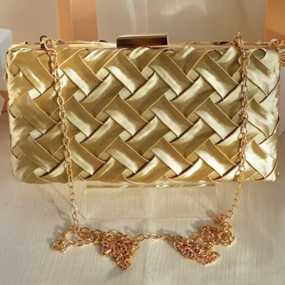 Bolsa Clutch Festa Cetim Trançado Dourado Bolsa Clutch Festa Cetim Trançado