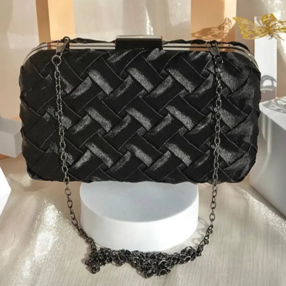 Bolsa Clutch Festa Cetim Trançado Preto Bolsa Clutch Festa Cetim Trançado