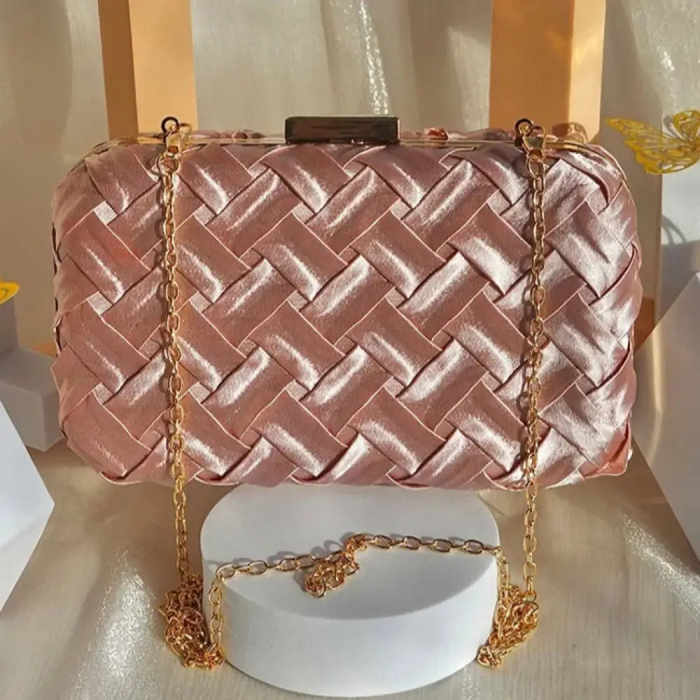 Bolsa Clutch Festa Cetim Trançado Rosê Bolsa Clutch Festa Cetim Trançado