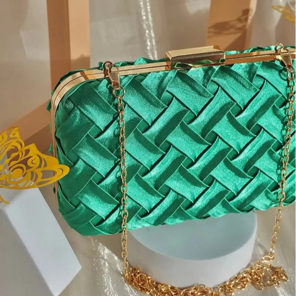 Bolsa Clutch Festa Cetim Trançado Verde Bolsa Clutch Festa Cetim Trançado