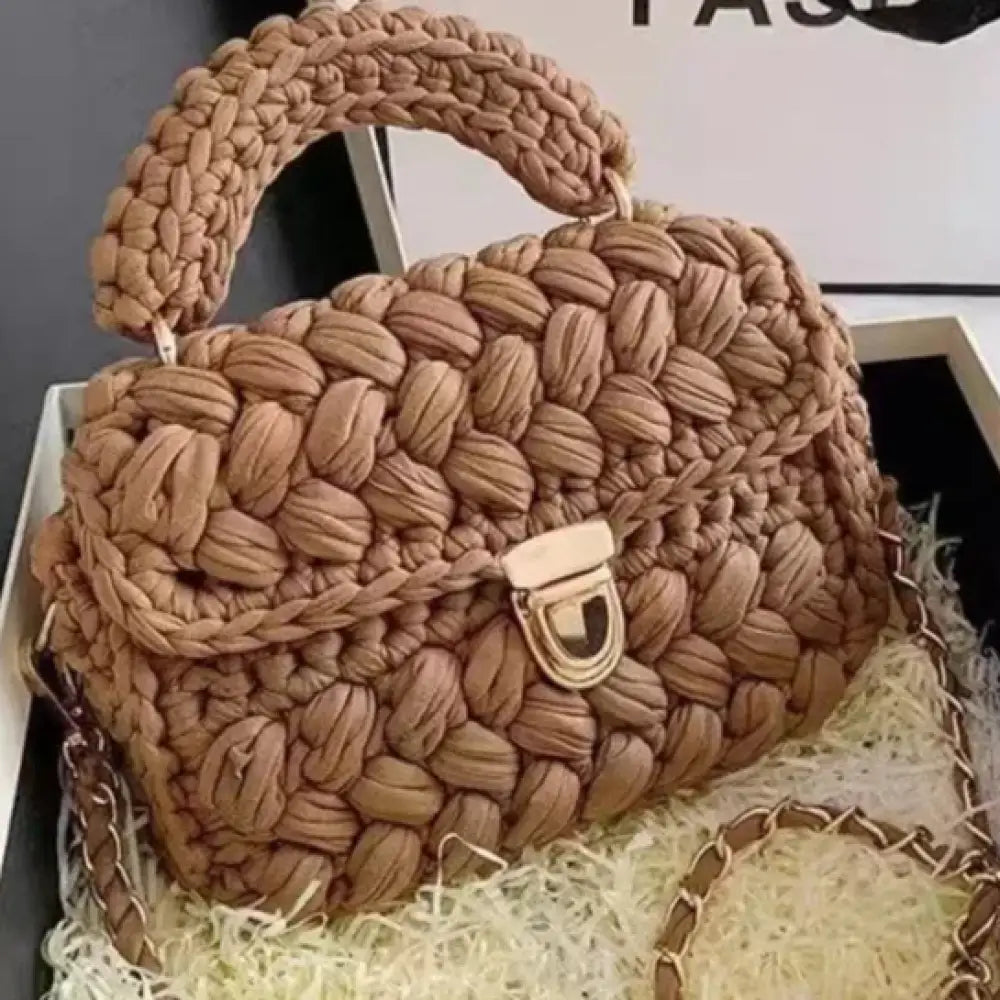 Bolsa Crochê Fio de Malha Cáqui Bolsa Crochê Fio de Malha