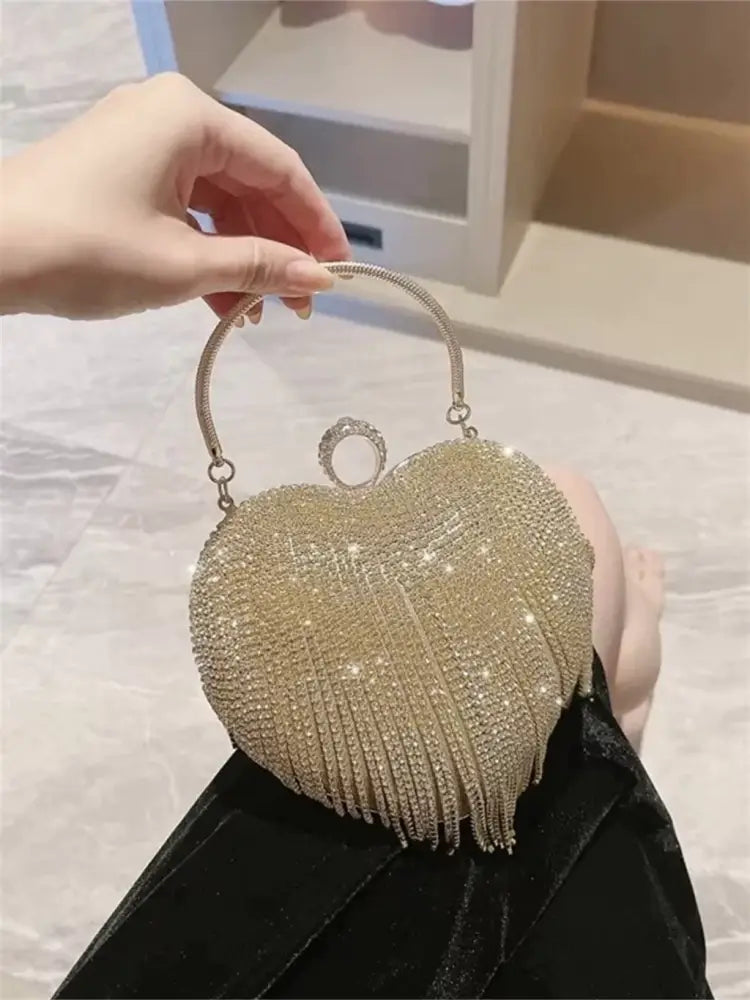 Bolsa de Festa Clutch Coração Strass Dourado Bolsa de Festa Clutch Coração Strass