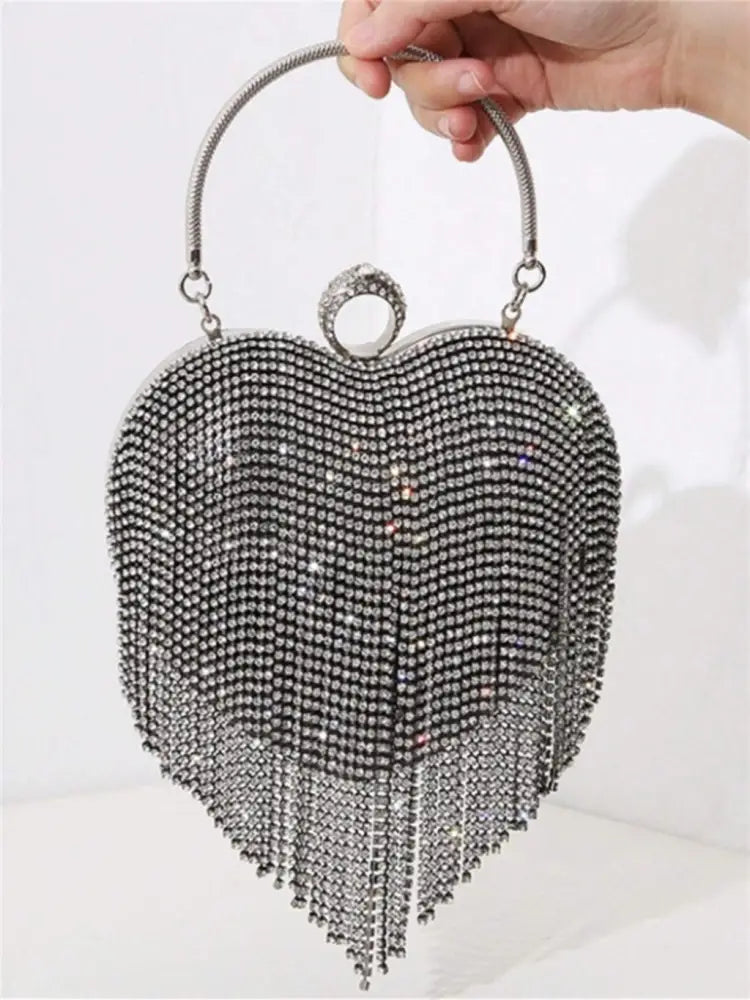 Bolsa de Festa Clutch Coração Strass Preto Bolsa de Festa Clutch Coração Strass