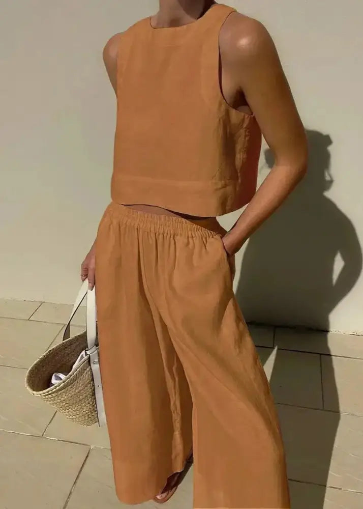 Conjunto De Linho Betina Marrom / P