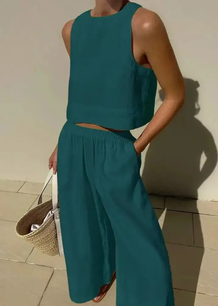 Conjunto De Linho Betina Verde Escuro / P