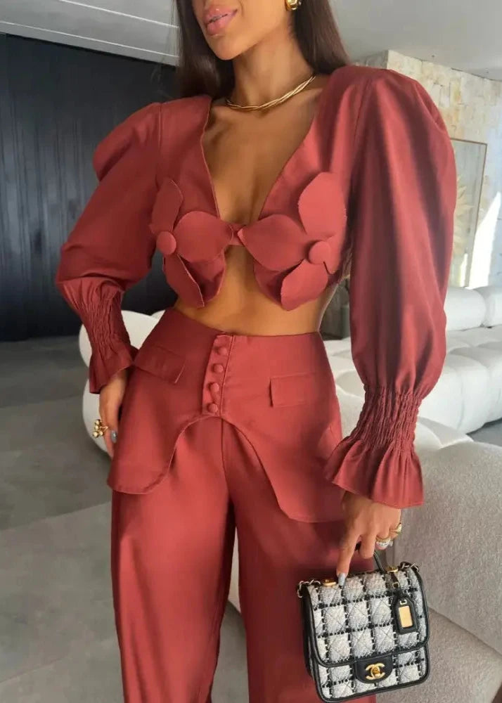 Conjunto Feminino Cropped E Calça Glam