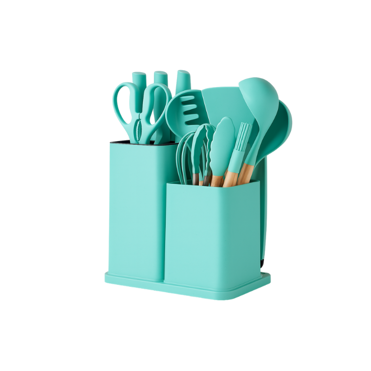 Kit Utensílios de Luxo Para Cozinha 19 Peças Com Tábua em Silicone