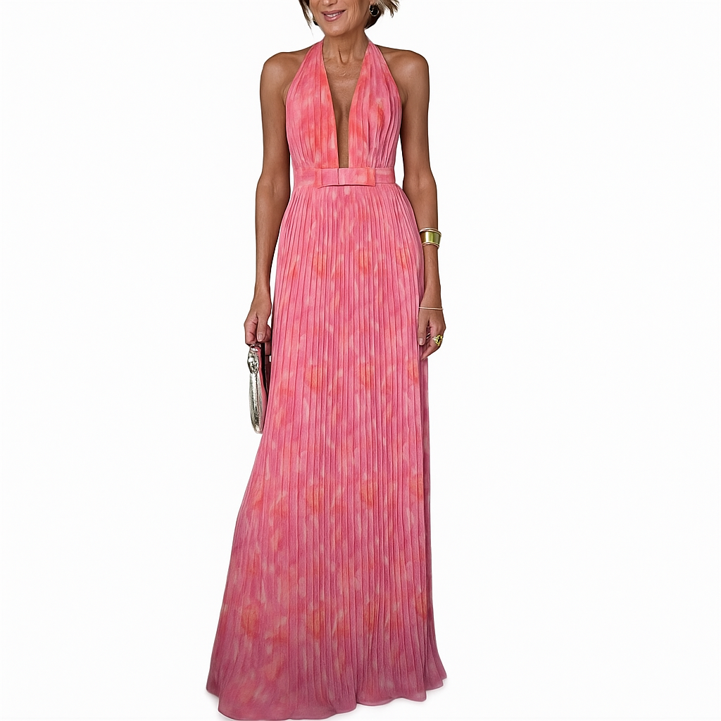 Vestido Longo Rosa Estampado Melissa