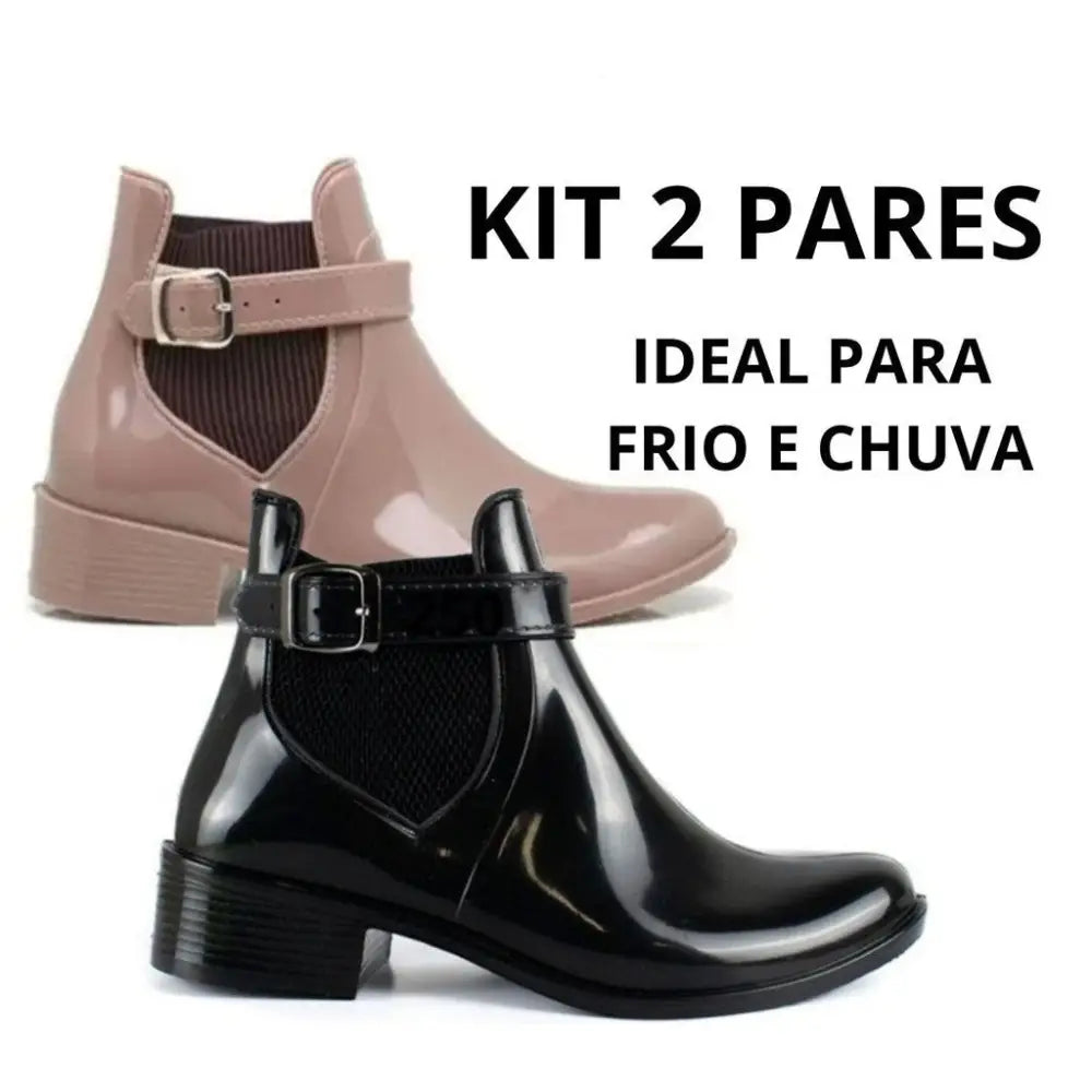 Kit 2 Pares Bota Galocha Impermeável Feminina PRETO/OFF-WHITE / 33/34 Kit 2 Pares Bota Galocha