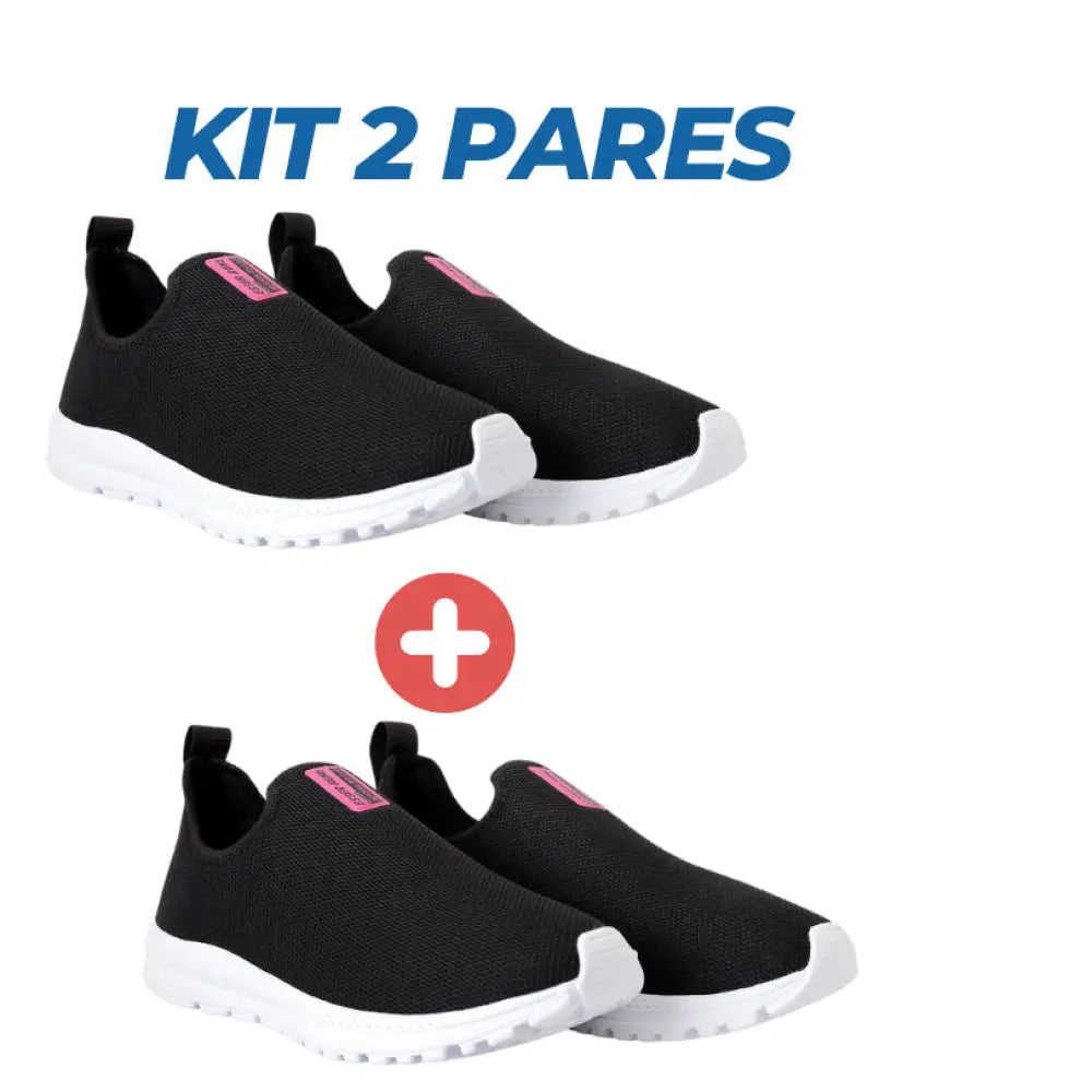 Kit 2 Pares Tênis Calce Fácil Feminino Ortopédico PINK/SOLA BRANCA-PINK/SOLA BRANCA / 34 Kit 2 Pares Tênis Calce Fácil