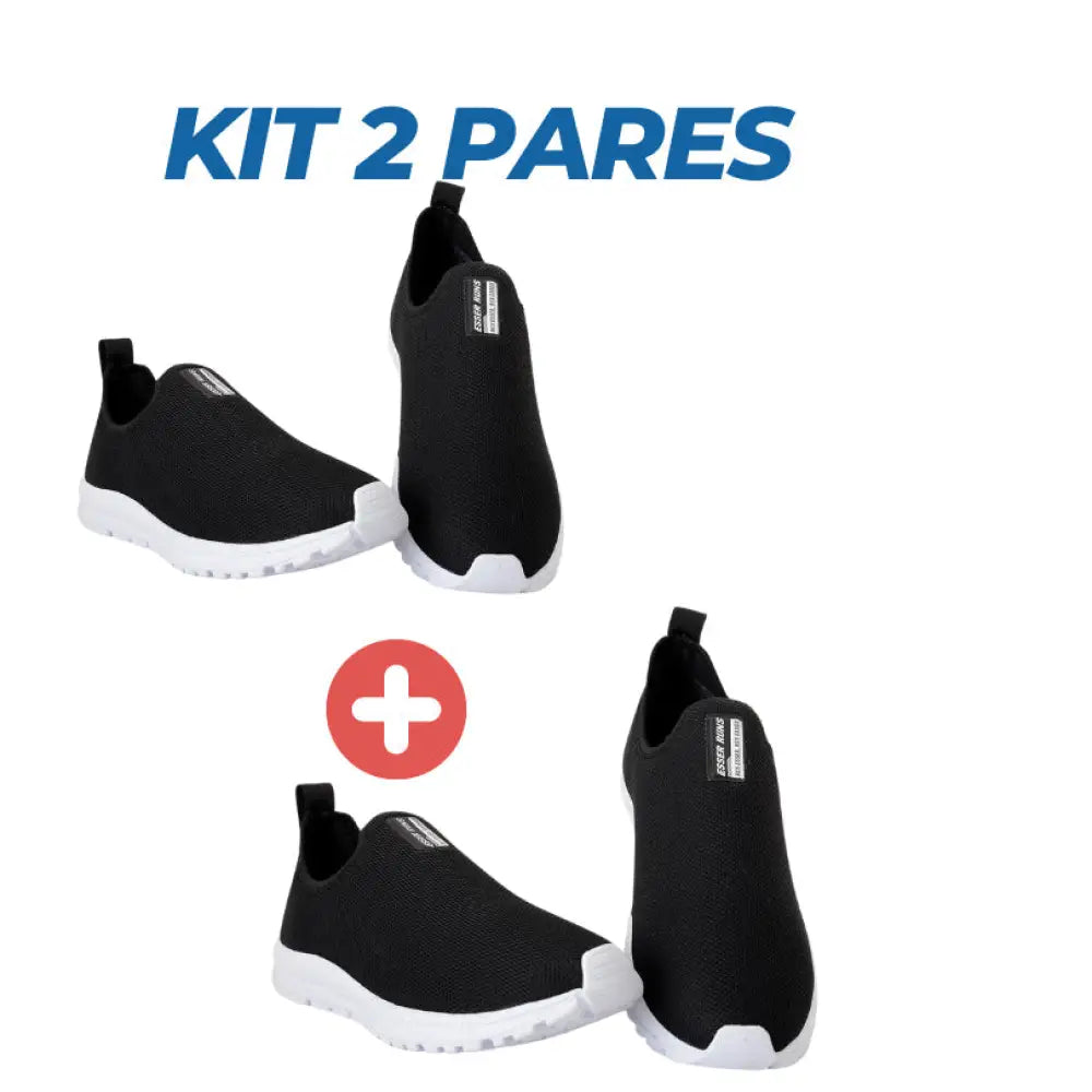 Kit 2 Pares Tênis Calce Fácil Feminino Ortopédico PRETO/SOLA BRANCA-PRETO/SOLA BRANCA / 34 Kit 2 Pares Tênis Calce Fácil