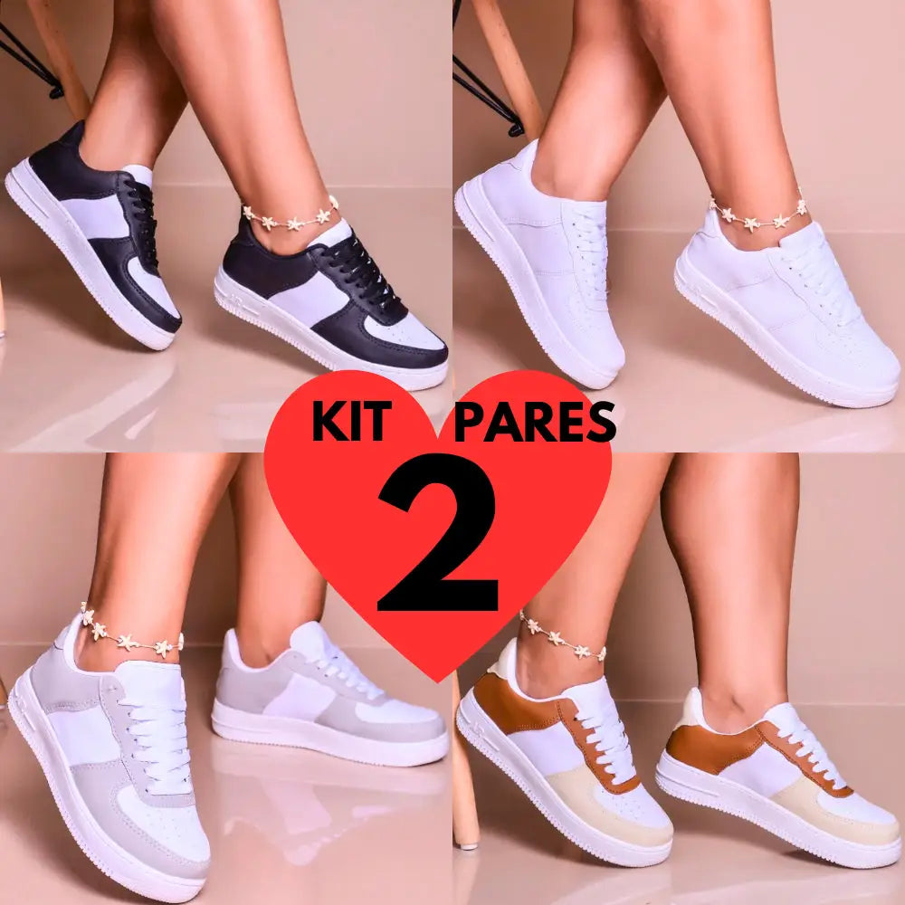 Kit 2 Pares Tênis Feminino Casual Confortável Kit 2 Pares Tênis Feminino Casual