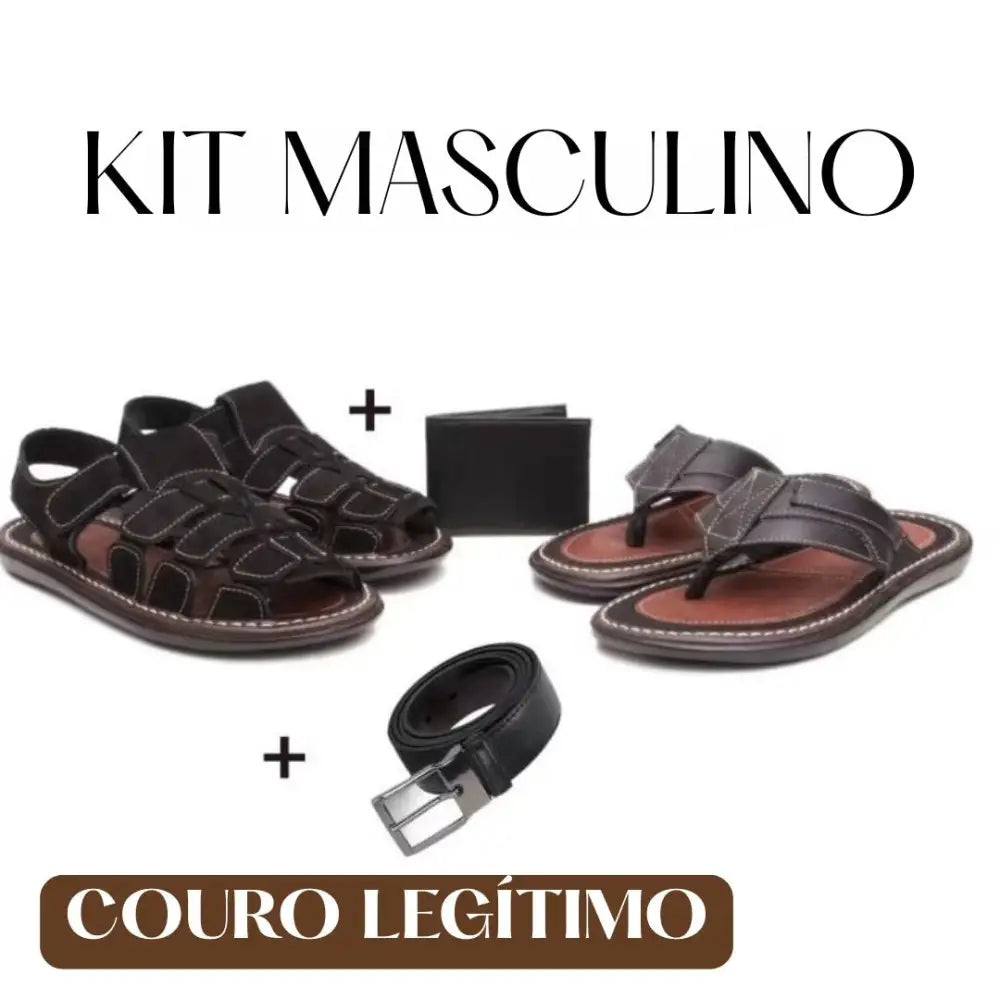 Kit Masculino Presente - Chinelo + Sandália + Carteira e Cinto (Brinde) Kit Masculino Presente - Chinelo