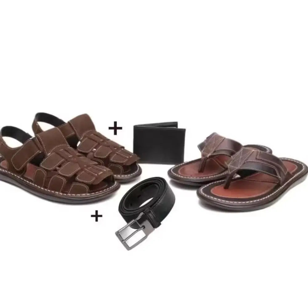 Kit Masculino Presente - Chinelo + Sandália + Carteira e Cinto (Brinde) CAFE / 37 Kit Masculino Presente - Chinelo