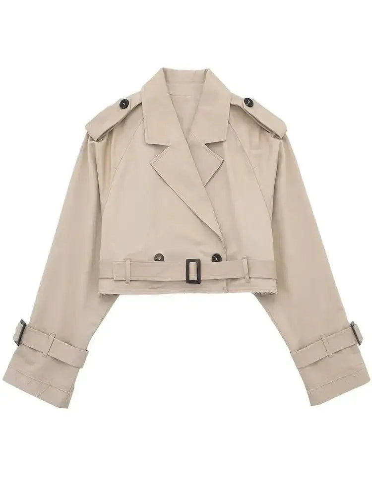 Jaqueta Feminina Trench Coat Cropped Cáqui / Pp