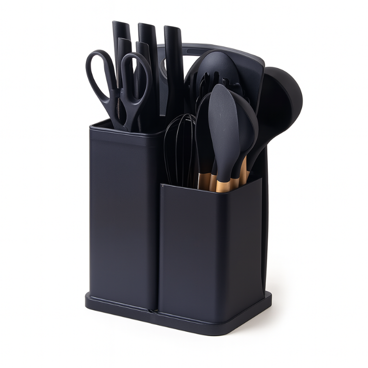 Kit Utensílios de Luxo Para Cozinha 19 Peças Com Tábua em Silicone