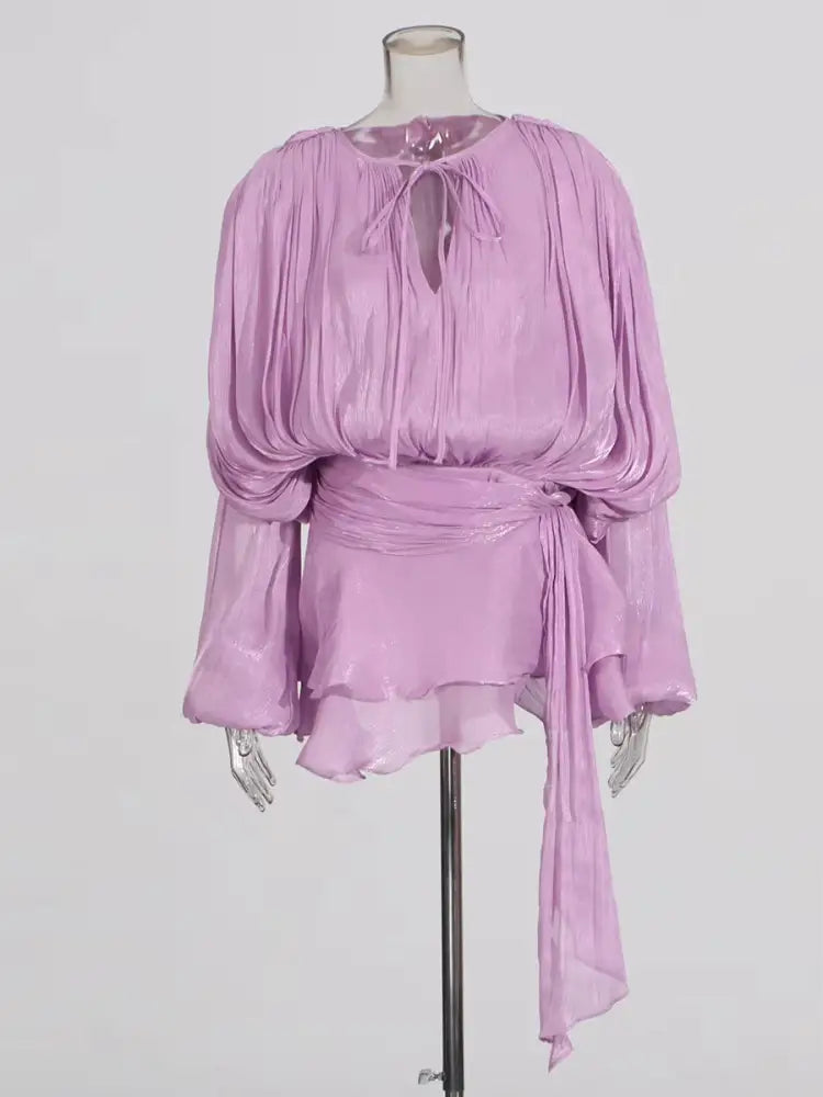 Vestido Curto com Saia de Babados Assimétrico Suelen Lilac / P Vestido Curto com Saia de Babados Assimétrico Suelen