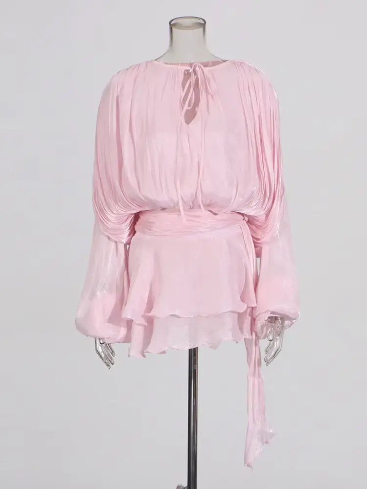 Vestido Curto com Saia de Babados Assimétrico Suelen Rosa / P Vestido Curto com Saia de Babados Assimétrico Suelen