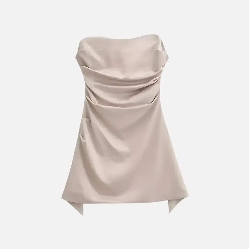 Vestido Curto Tomara que Caia em Cetim Feranda Cinza / PP Vestido Curto Tomara que Caia em Cetim Feranda