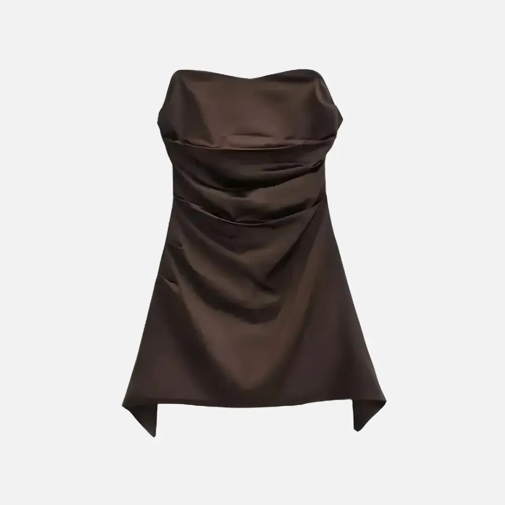 Vestido Curto Tomara que Caia em Cetim Feranda Marrom / PP Vestido Curto Tomara que Caia em Cetim Feranda