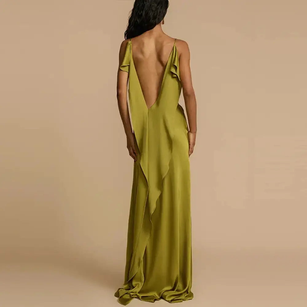 Vestido de Festa Longo Verde Oliva Dupes P Vestido de Festa Longo Verde Oliva Dupes