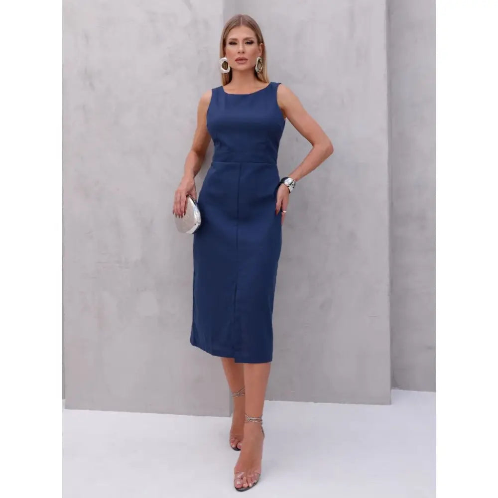 Vestido de Linho Midi Cali AZUL MARINHO / P (38) Vestido De Linho Cali