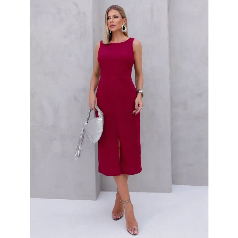Vestido de Linho Midi Cali VINHO / P (38) Vestido De Linho Cali