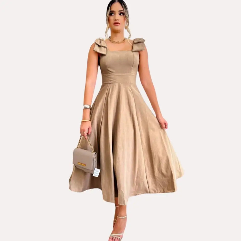 Vestido de Linho Midi Santé Bege. P (36-38) Vestido de Linho Midi