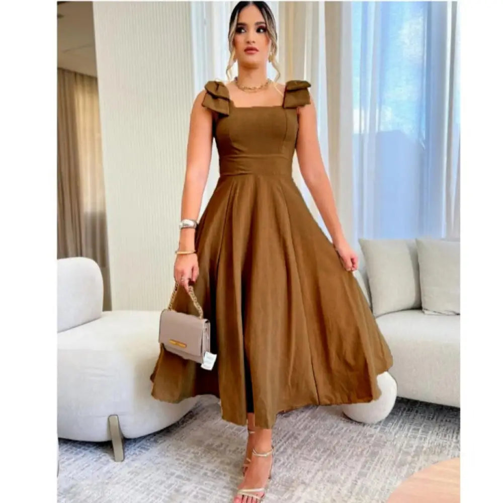 Vestido de Linho Midi Santé Marrom / P (36-38) Vestido de Linho Midi