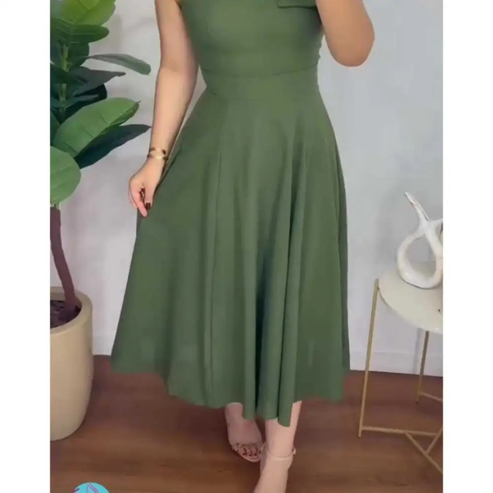 Vestido de Linho Midi Santé Verde Militar (Musgo) / P (36-38) Vestido de Linho Midi