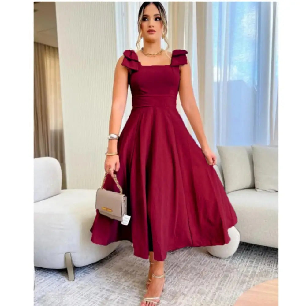 Vestido de Linho Midi Santé Vinho / P (36-38) Vestido de Linho Midi