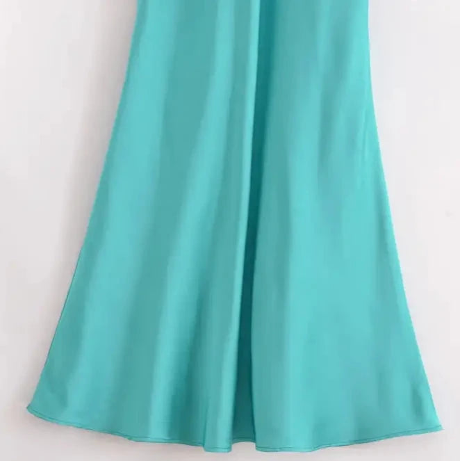 Vestido Midi Cetim Celeste