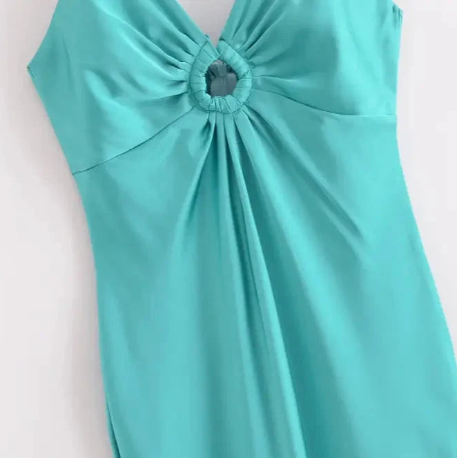 Vestido Midi Cetim Celeste