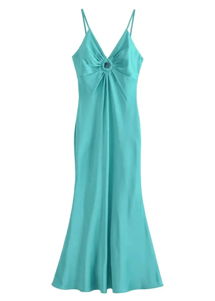 Vestido Midi Cetim Celeste