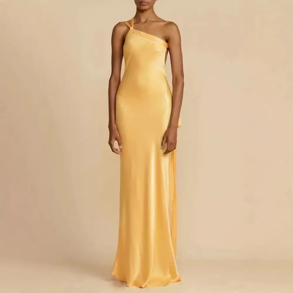 Vestido Longo Cetim Cross P / Amarelo Vestido Longo Cetim Cross