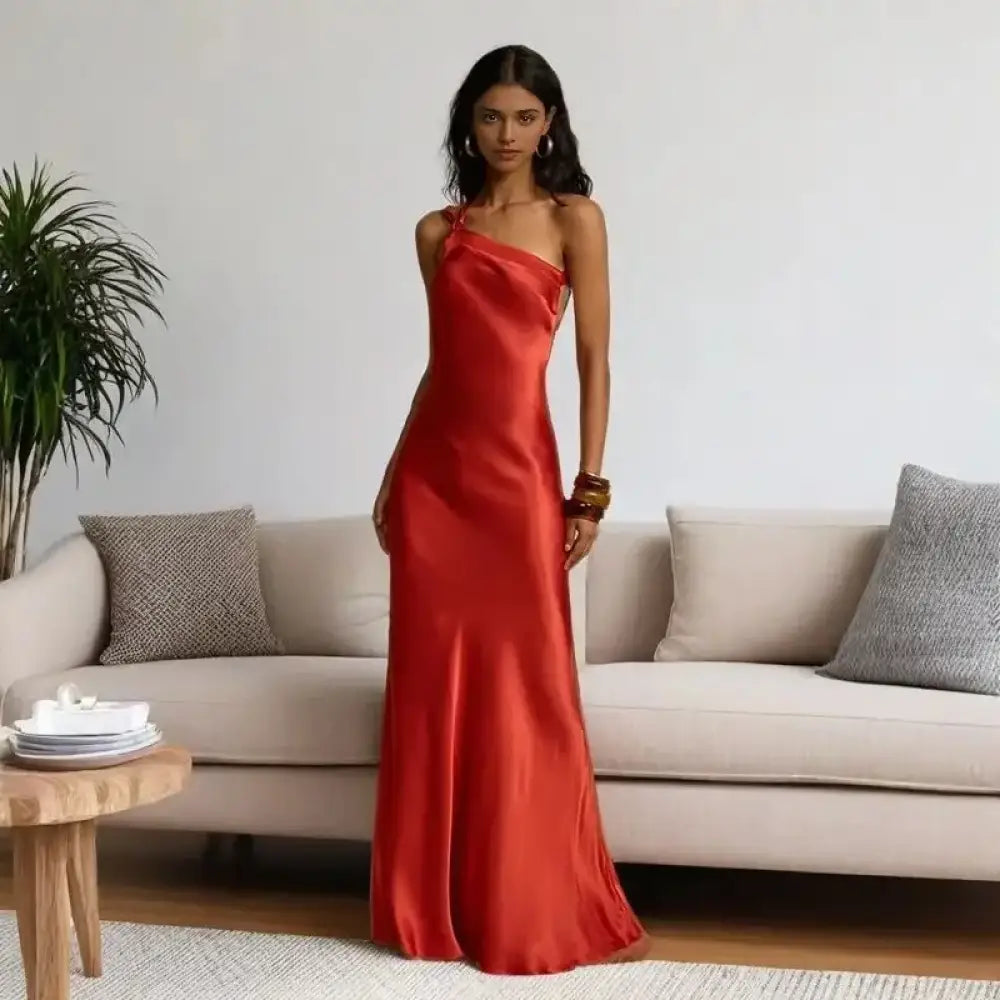 Vestido Longo Cetim Cross P / Vermelho Vestido Longo Cetim Cross