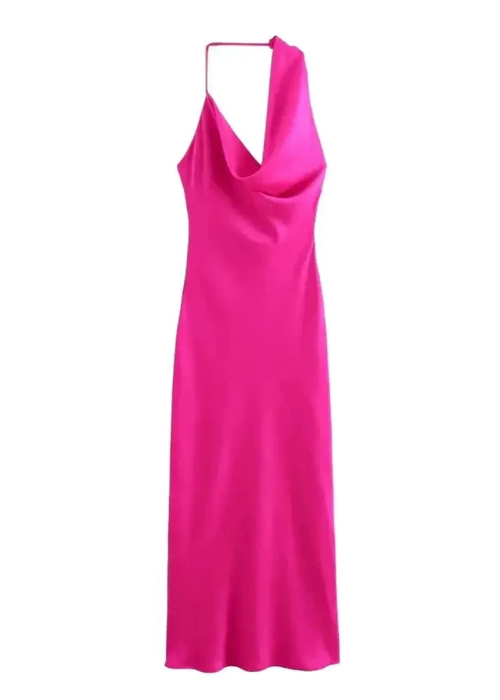 Vestido Longo Cetim Jade Rosa Pink / Pp