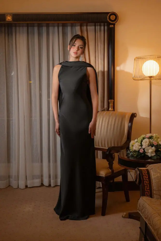 Vestido Longo Cetim Murano Preto / PP Vestido Longo Cetim Murano