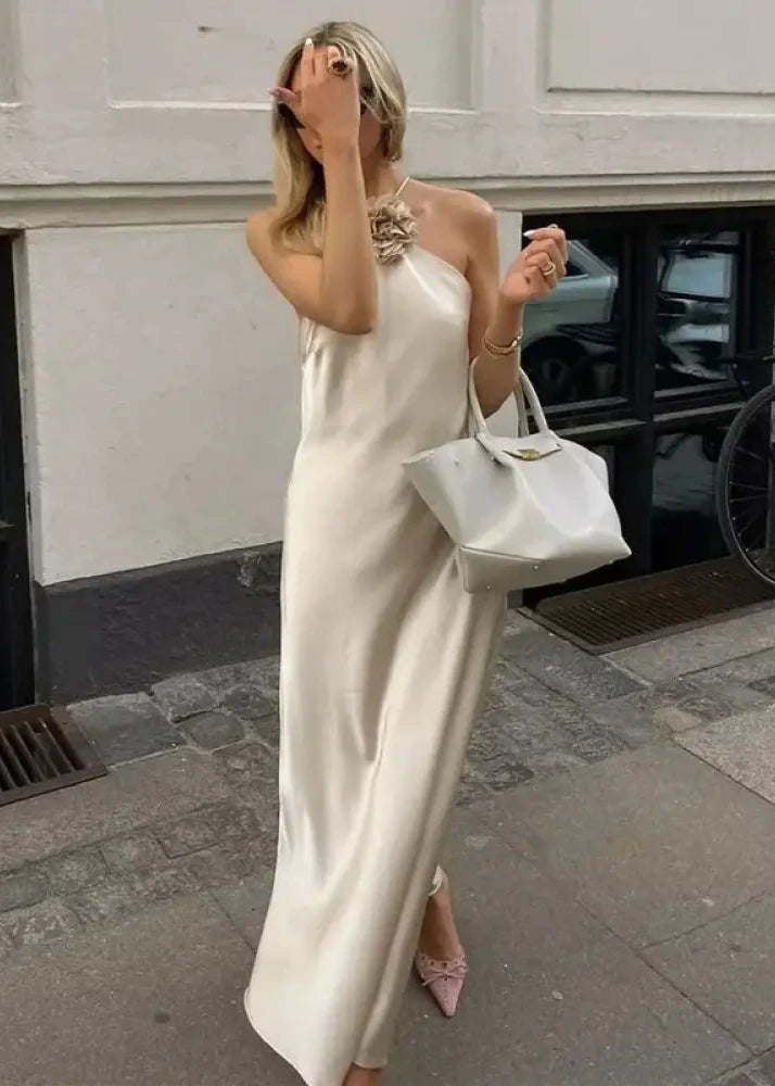 Vestido Longo Cetim Pérola